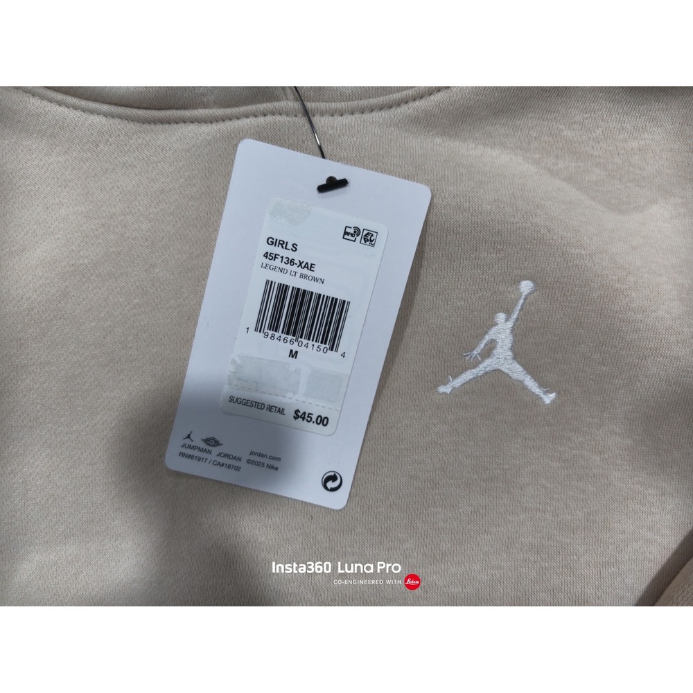 Jordan Girls Legend Light Brown Fleece Pullover Hoodie Satin Lined Hood Size M - Picture 2 of 3